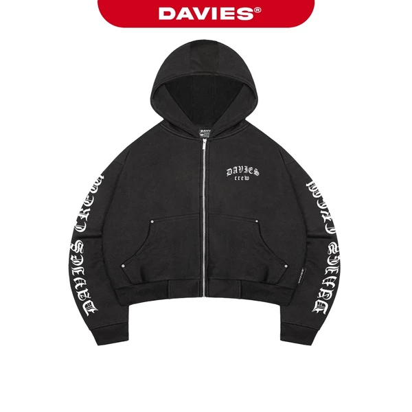 Áo khoác hoodie zip boxy nam nữ DAVIES nón to hình in chữ hiphop sắc nét đính nút bạc màu đen Legacy Hoodie Zip | D-HD8