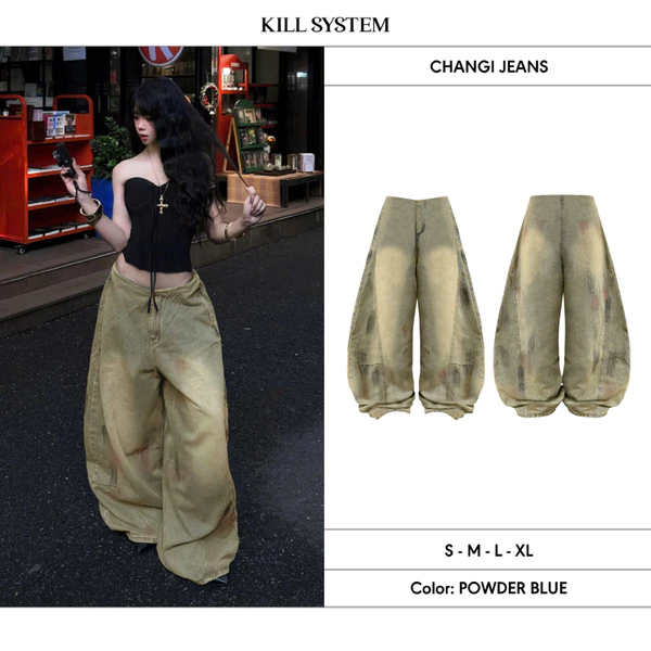 Quần jeans cạp trễ không lưng CHANGI - 𝐊𝐈𝐋𝐋 𝐒𝐘𝐒𝐓𝐄𝐌