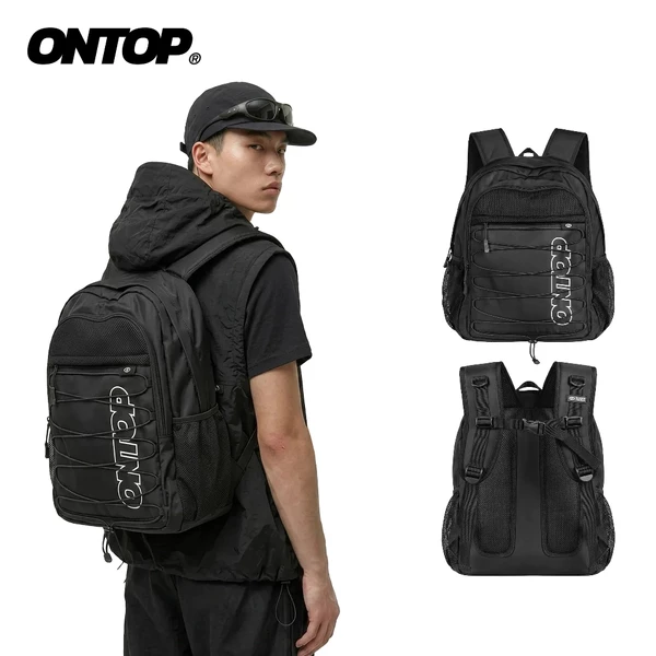 Balo du lịch leo núi ONTOP vải dù lạnh màu đen chống thấm nước Bungee Overlay Backpack | O-P78