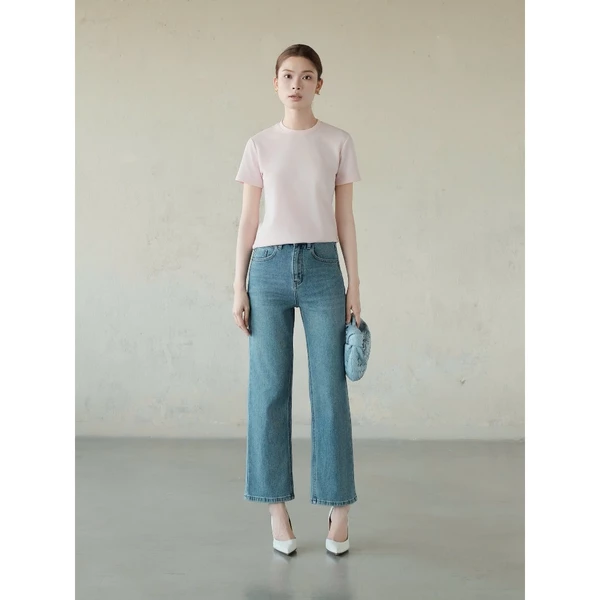 RUBIES Eric Jeans - Quần Dài Nữ Vải Jean Mềm Ống Suông Đứng Dáng Ngố