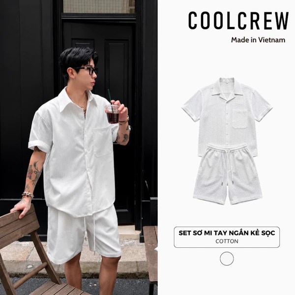 Set Đồ Đi Biển 𝐂𝐎𝐎𝐋𝐂𝐑𝐄𝐖 Bộ Đồ Nam Sơ Mi Cộc Tay Kèm Quần Short Chất Xốp Hàn Cao Cấp Thoáng Mát SMHR128