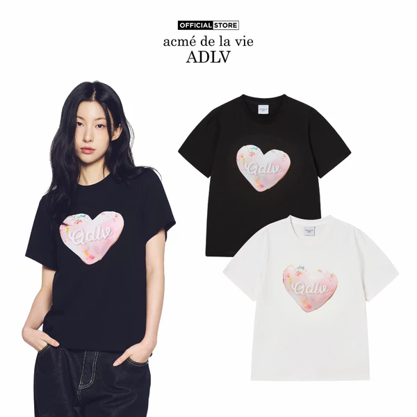 Áo Thun Nữ ADLV Woman Heart Donut dáng Standard màu Đen/Kem- Hàng chính hãng