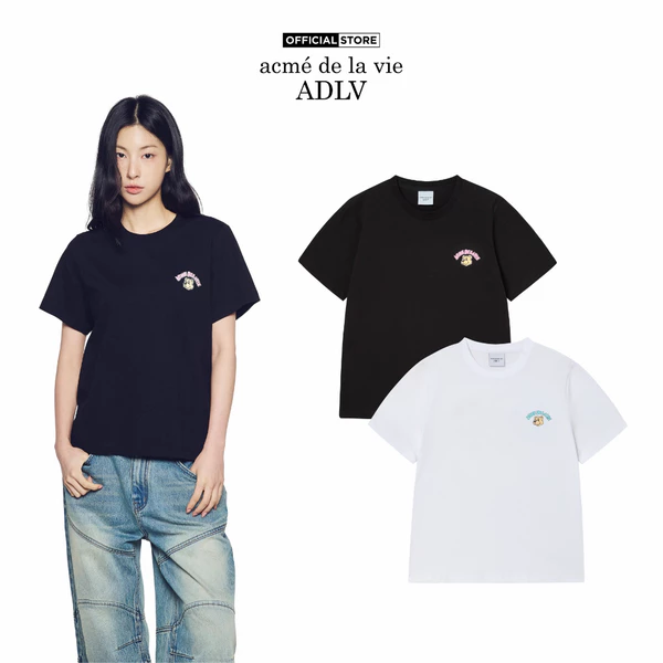 Áo Thun Nữ ADLV Woman Mini AC Bear dáng Standard màu Đen/Trắng - Hàng chính hãng