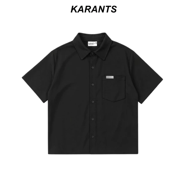 Karants Áo Sơ Mi Boxy Vải Cotton Lạnh Phối Túi Gắn Thanh Kim Loại Trơn Nam Nữ Unisex - KR400
