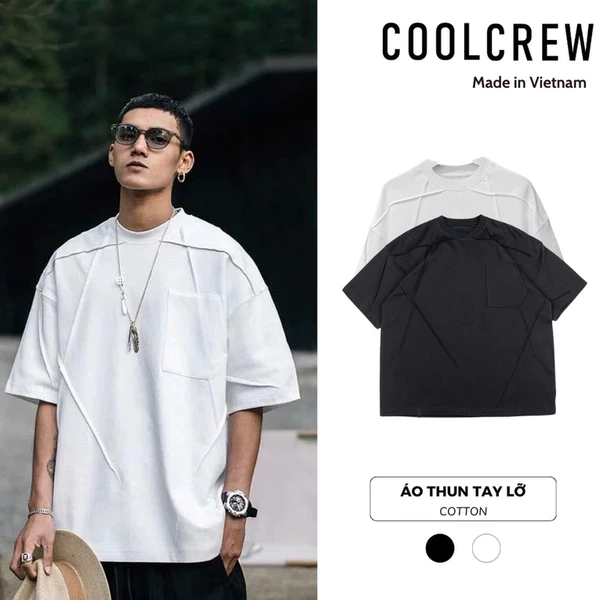Áo Thun Nam Tay Lỡ 𝐂𝐎𝐎𝐋𝐂𝐑𝐄𝐖 Áo Thun Form Rộng Chất Cotton Mịn Kiểu Dáng Unisex Phong Cách Nhật Bản ATL016