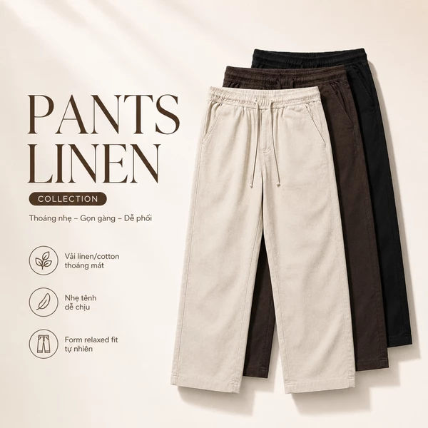 Quần dài nam ROWAY, chất liệu linen cotton | Quần dài dệt cạp chun