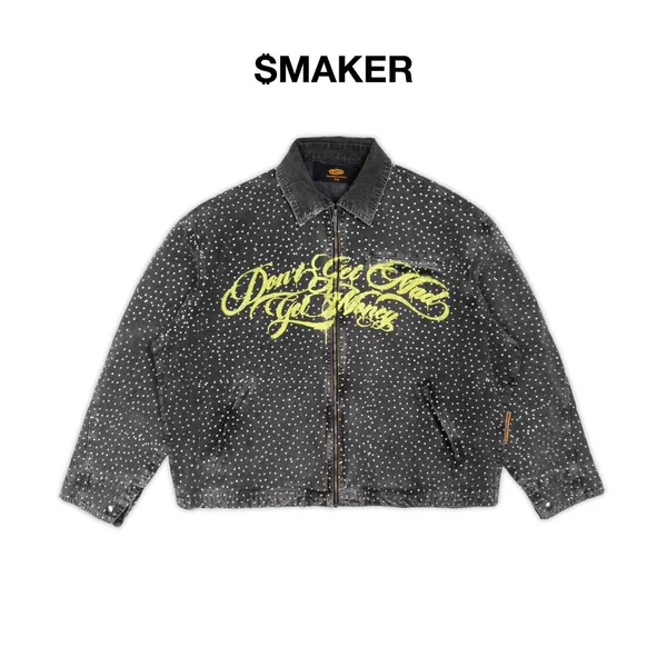 [SMAKER] Áo khoác form ngắn có đính đá - SWAROVKI "DONT GET MAD" WORKWEAR WASHED JACKET