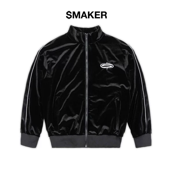 [SMAKER] Áo thun form dáng thể thao vải nhung màu đen - LOGO VELVET JACKET IN BLACK