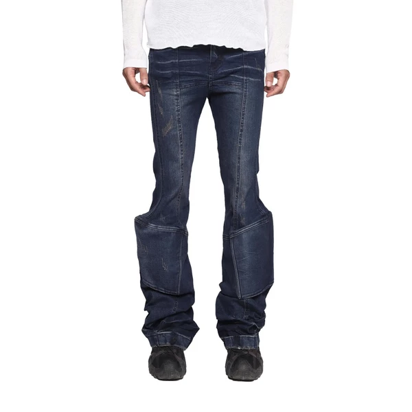 Quần Denim Skinny Goldie "PADDED BLUE FLARED" Giặt Mài Màu Xanh Đậm