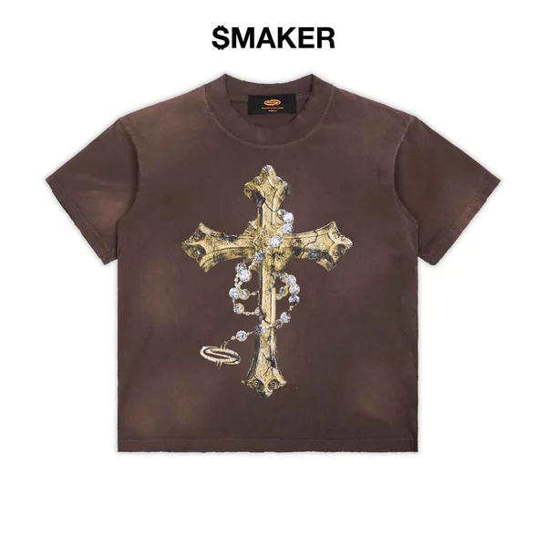 [SMAKER] Áo thun nam nữ 100% cotton màu nâu - CHAIN & CROSS WASHED TEE IN BROWN