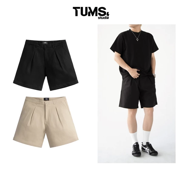 QUẦN SHORT VẢI TWILL | TUM MACHINES PLEATED SHORT ỐNG RỘNG PHOM SUÔNG MẶC HÀNG NGÀY ĐEN/BE