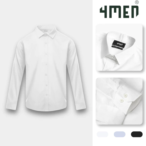 Áo Sơ Mi Trơn Tay Dài Đẹp 4MEN Form Slimfit SM205​ Vải Baboo, Công Sở, Trẻ Trung