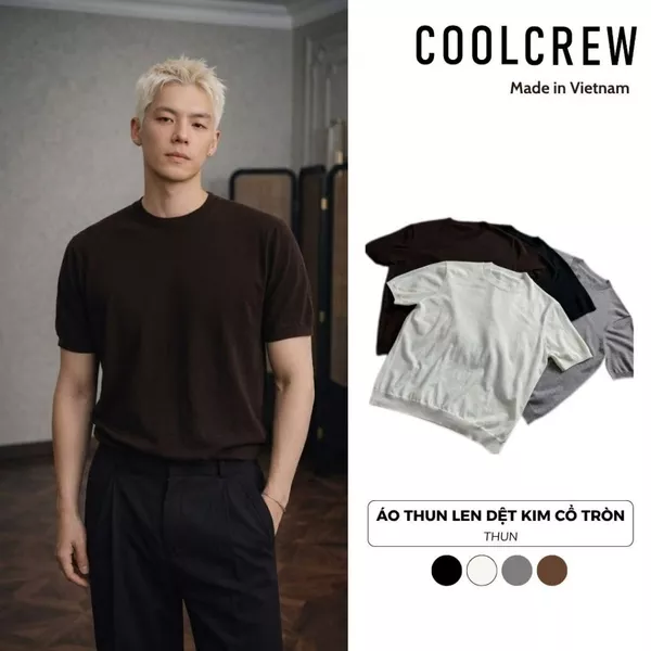 Áo Thun Trơn Len Dệt Kim Cổ Tròn Thu Đông 𝐂𝐎𝐎𝐋𝐂𝐑𝐄𝐖 – Thoáng Mát, Co Giãn, Chuẩn Form Trẻ Trung ALH01 ATN093