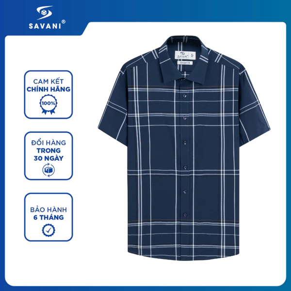Áo Sơ Mi Nam Ngắn Tay Kẻ Caro Bamboo SAVANI Dáng SmartFit, Kháng Khuẩn Khử Mùi, Không Nhăn MSSA087S6