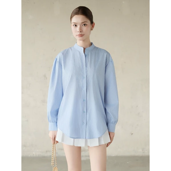 RUBIES Kaity Shirt - Áo Sơ Mi Nữ Vải Kate Tay Dài Cổ Trụ