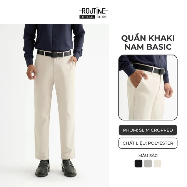 [🔥HOT] Quần Dài Kaki Nam Vải Dobby Texture Form Slim Cropped - Routine 10S25PCA010
