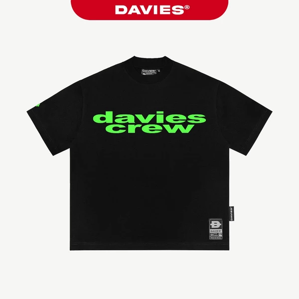 Áo thun rộng đen streetwear nam nữ DAVIES thiết kế hình in chữ xanh neon nổi bật tay ngắn Aether Glow Tee | D-T54-D
