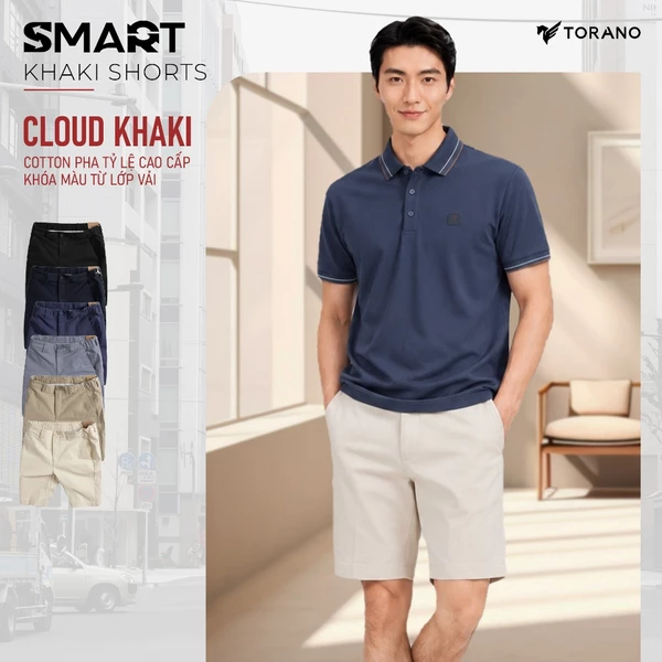 Quần short kaki SMART KHAKI SHORT TORANO, form basic, bọc viền dây dệt sườn, chất liệu cao cấp, bền màu FSBK012