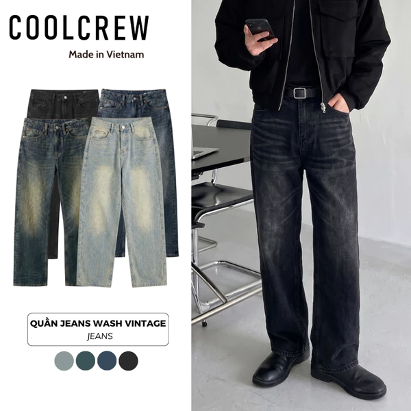 Quần Jeans Wash Vintage 𝐂𝐎𝐎𝐋𝐂𝐑𝐄𝐖 Form Rộng Bụi Bặm Unisex Nam Nữ Thời Trang Trendy QTD123