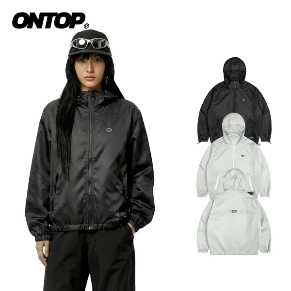 Áo khoác dù nam có mũ 2 lớp ONTOP chống nước cản gió có túi trong màu đen, xám | O-AK3