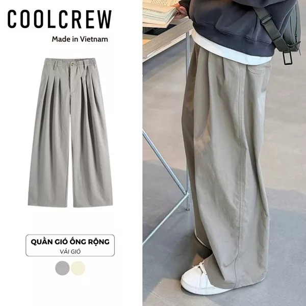 Quần Kaki Gió Xếp Ly Ống Rộng 𝐂𝐎𝐎𝐋𝐂𝐑𝐄𝐖 Chất Vải Dày Dặn Phong Cách Hàn Quốc QTD047
