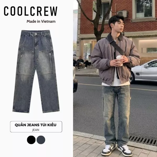 Quần Jeans Túi Kiểu 𝐂𝐎𝐎𝐋𝐂𝐑𝐄𝐖 Trendy, Form Dáng Suông Ống Đứng, Basic Nam Nữ Phong Cách Hàn Quốc QTD069