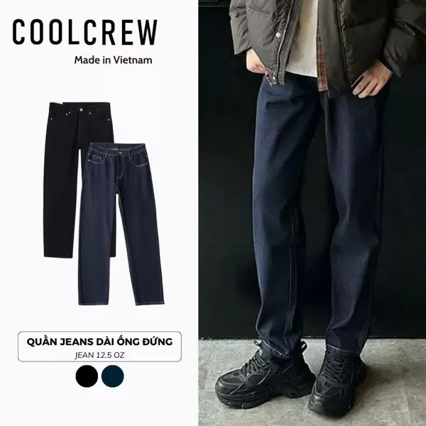 Quần Jeans Dài Ống Đứng 𝗖𝗼𝗼𝗹𝗰𝗿𝗲𝘄 Unisex Nam Nữ Phong Cách Basic, Năng Động QTD032
