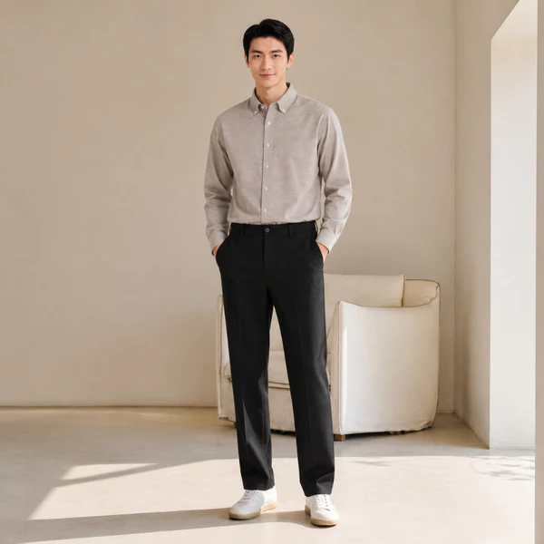 Sơ mi dài tay GRANDAD SHIRT TORANO trơn premium thêu logo ở thép tay mềm mại, thoáng khí GATB511