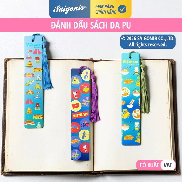 Đánh dấu sách da PU 3x15cm in hình Icon Việt Nam kèm tua rua xinh xắn có dịch vụ In Theo Yêu Cầu
