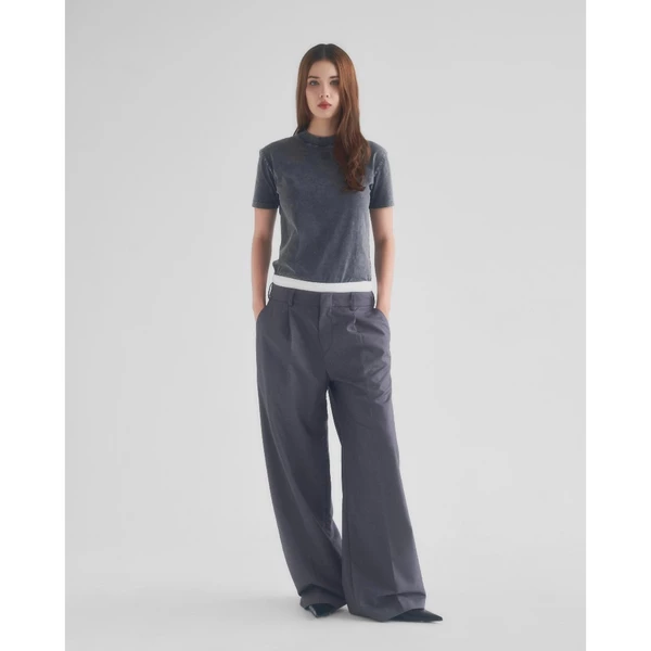 Eleven - Quần Tây Unisex Nam Nữ Ống Rộng Xếp Ly | Màu Xám