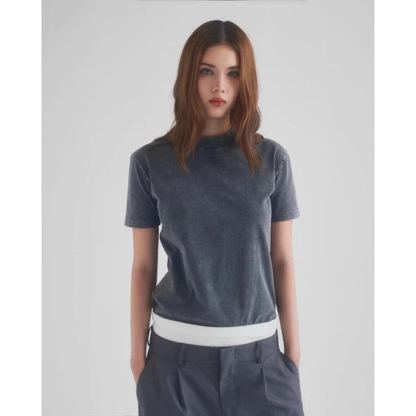 Eleven - Áo Thun Nữ Hiệu Ứng Thêu Mono | Màu Xám ( Wash )