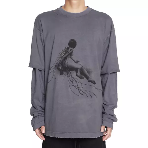 Áo Dài Tay Goldie "ELECTRO DREAM WASHED" Màu Xám 100% Cotton
