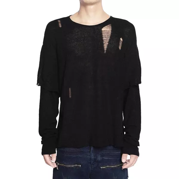 Áo Len Goldie "KNIT DISTRESSED BLACK DOUBLE SLEEVES" Form Cropped