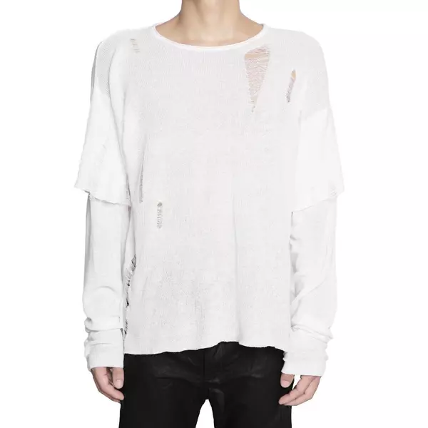 Áo Len Goldie "KNIT DISTRESSED WHITE DOUBLE SLEEVES" Form Cropped