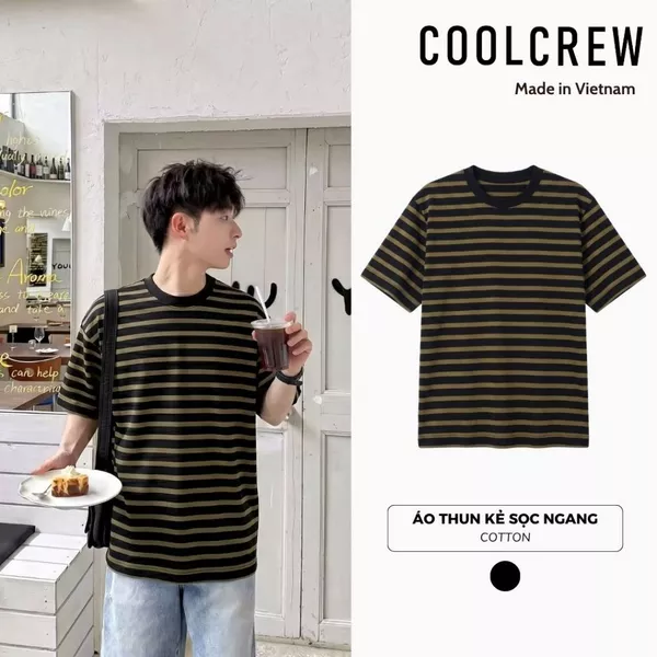 Áo Thun Kẻ Sọc Ngang 𝐂𝐎𝐎𝐋𝐂𝐑𝐄𝐖 Unisex Cotton Form Regular Cổ Tròn Phong Cách Hàn Quốc Trẻ Trung Mùa Hè ATN135
