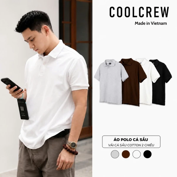 Áo Polo Cá Sấu 𝐂𝐎𝐎𝐋𝐂𝐑𝐄𝐖 Vải Cotton Cá Sấu 2 Chiều Unisex Menswear Phong Cách Hàn Quốc Năng Động APN038