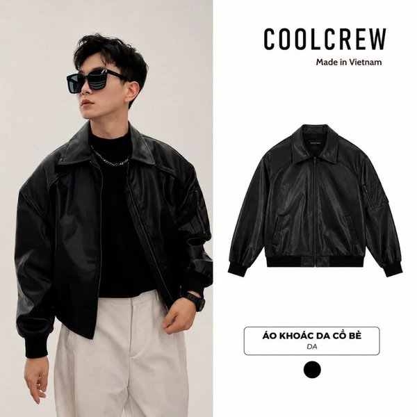 Áo Khoác Da Cổ Bẻ 𝐂𝐎𝐎𝐋𝐂𝐑𝐄𝐖 Dáng Boxy Unisex Nam Nữ Phong Cách Thời Trang Hàn Quốc 04 AKD085
