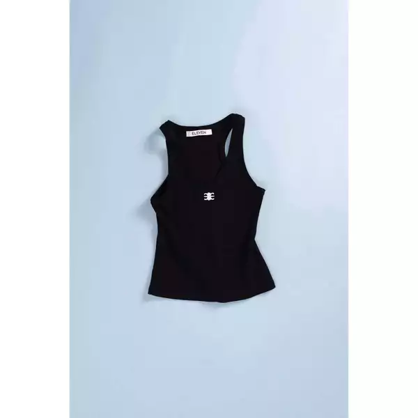 Eleven - Áo Tank Top Vải Thun Gân Thêu Mono | Màu Đen
