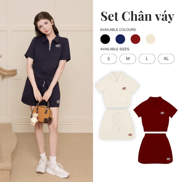 Set Bộ Váy ECOCHIC x HÒA MINZY B171 DREAM FIT Áo Crop Polo Halfzip Phối Chân Váy Chất Liệu Cao Cấp Mềm Mịn Chính Hãng