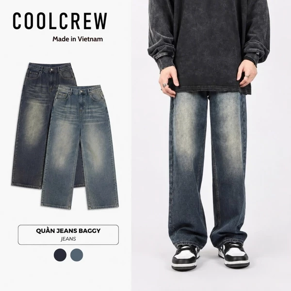 Quần Jeans Baggy Ống Suông 𝐂𝐎𝐎𝐋𝐂𝐑𝐄𝐖 Unisex Nam Nữ, Dáng Rộng Retro Wash Phong Cách Hàn Quốc