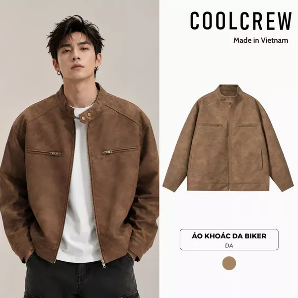 Áo Khoác Da Biker 𝐂𝐎𝐎𝐋𝐂𝐑𝐄𝐖 Phong Cách Thời Trang Cổ Điển Cho Nam Nữ, Basic, Đường Phố AKD051