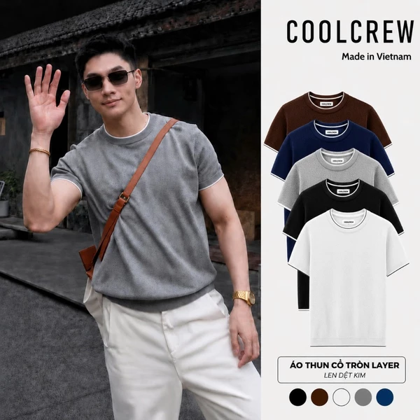 Áo Thun Len Dệt Kim Cổ Tròn Layer 𝐂𝐎𝐎𝐋𝐂𝐑𝐄𝐖 Ngắn Tay Form Regular Fit Phong Cách Thời Trang Hàn Quốc - ALH07 ATN102