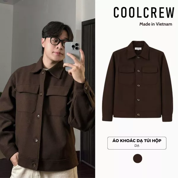 Áo Khoác Dạ Phối Túi Hộp 𝐂𝐎𝐎𝐋𝐂𝐑𝐄𝐖 Cổ Bẻ, Dày Dặn Unisex Nam Nữ Phong Cách Hàn Quốc AKD079