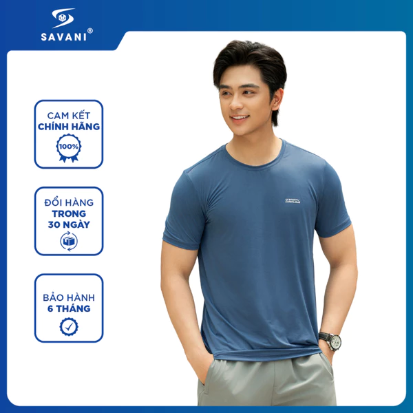 Áo Thun Nam Cổ Tròn SAVANI, Vải Nylon Co Giãn 4 Chiều, Mỏng Nhẹ, Nhanh Khô, Thoáng Mát MTSA012S6