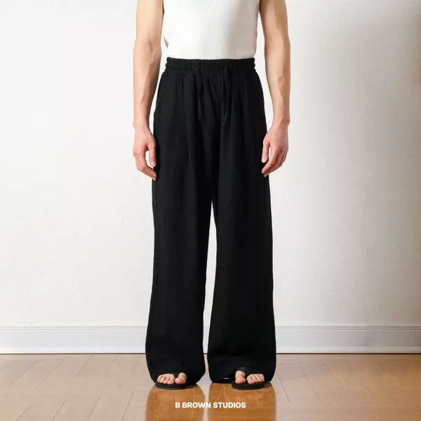 Quần Linen Nam B Brown Nomad Linen Trousers Form Rộng Màu Đen V2