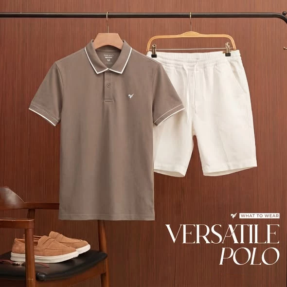 Áo polo trơn VERSATILE POLO TORANO bo kẻ logo ngực lịch lãm, nam tính FSTP009
