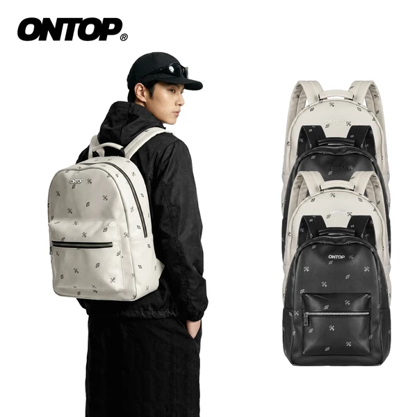 Balo da nữ họa tiết đi học ONTOP đựng vừa laptop 14.3inches màu đen, kem monogram local brand Level | O-P10&O-P15&O-P70