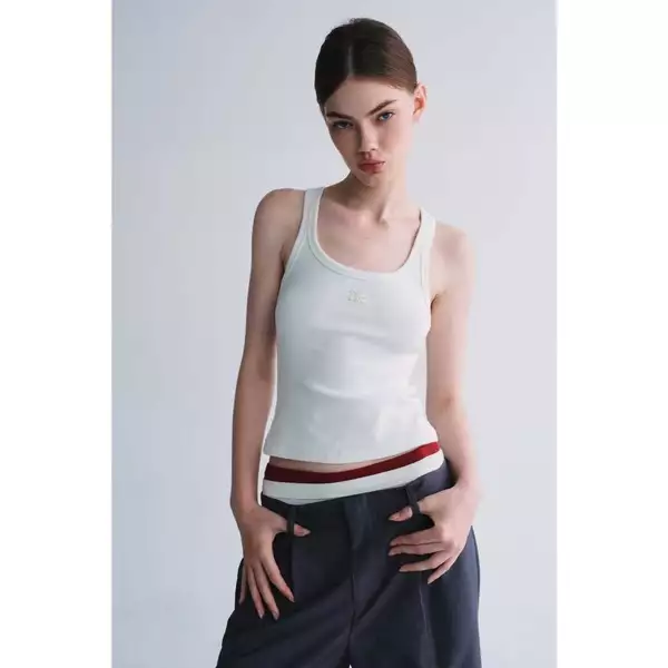 Eleven - Áo Tank Top Vải Thun Gân Thêu Mono | Màu Trắng