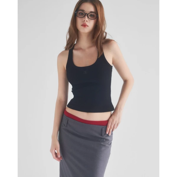 Eleven - Áo Tank Top Vải Thun Gân Thêu Mono | Màu Đen