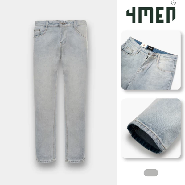 Quần Jean 4MEN Phối Dây Sọc 2 Bên Sườn Form Straight QJ129 Phong Cách Trẻ Trung, Năng Động